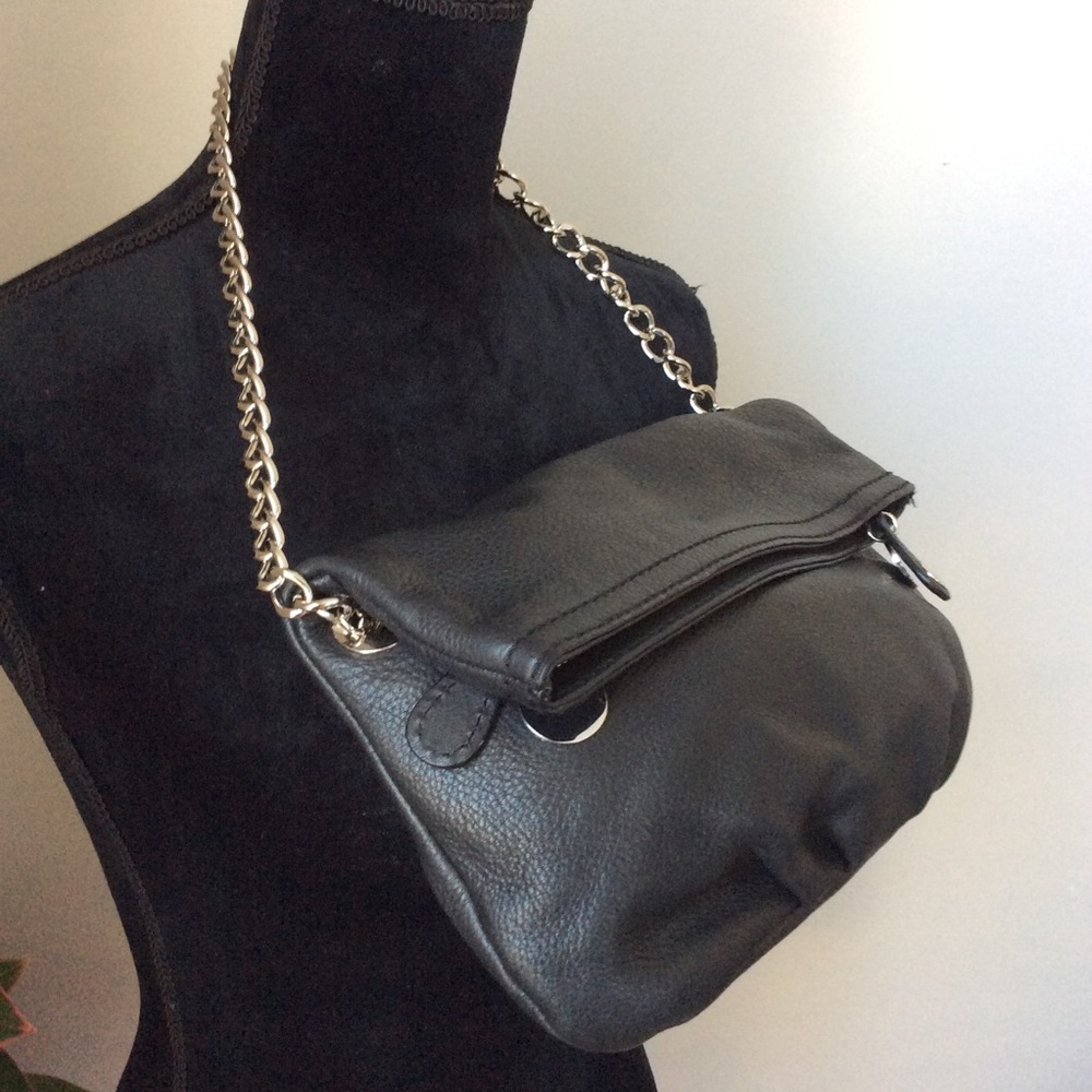 ANN TAYLOR Black Leather Handbag Clutch